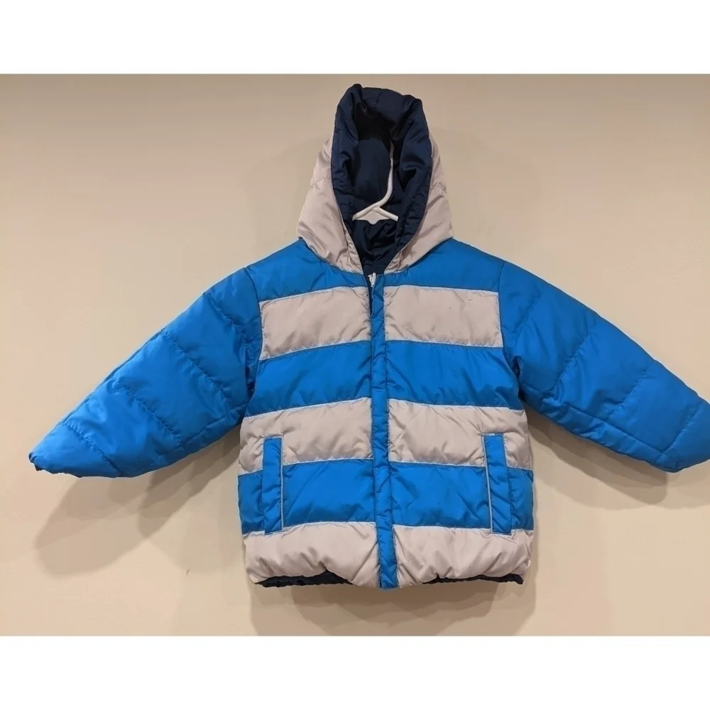 Hanna Andersson Blue Striped Reversible Puffy Coat Size 4